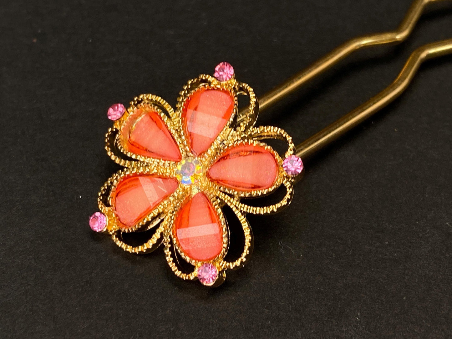 Japan Kanzashi Kimono Geisha, Kanzashi Hairpin with Beads, Floral Wreath, Multicolor Petal Crystal Flower, Gold Leaves