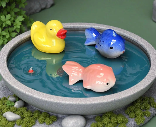 Hand-Painted Ceramic Koi Fish & Duck Water Floats - Japanese Garden Decor
