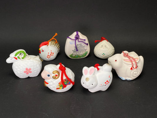 Japanese Zodiac Clay Bell Ornament: Sheep, Rabbit, Rooster, Made in Japan pottery bell, holiday gifts
