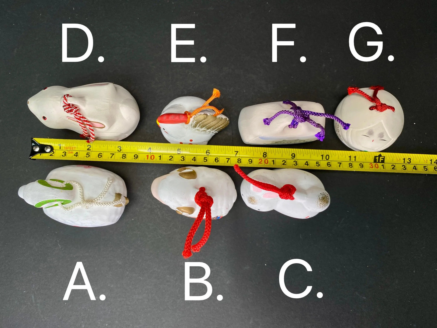 Japanese Zodiac Clay Bell Ornament: Sheep, Rabbit, Rooster, Made in Japan pottery bell, holiday gifts