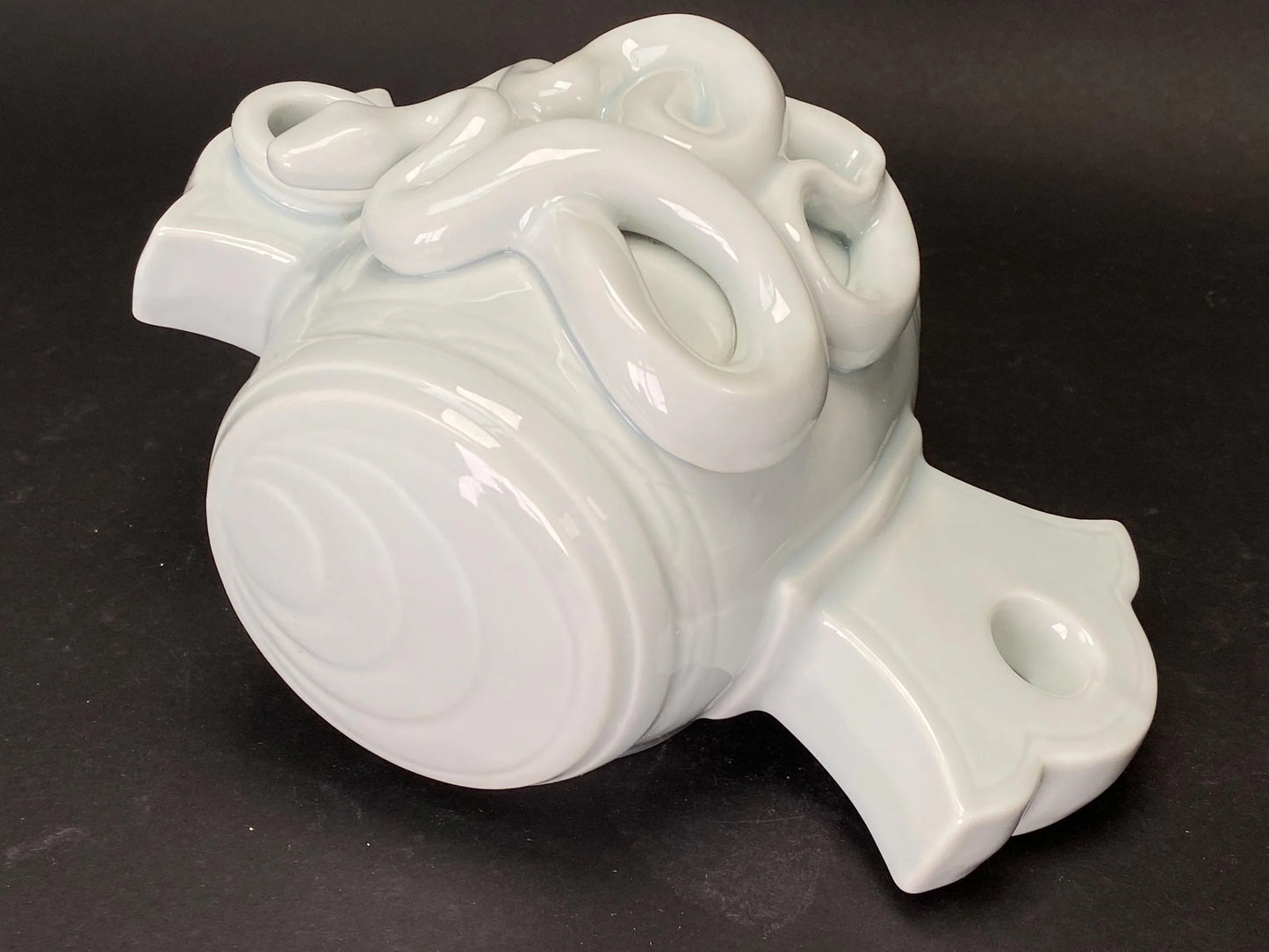 Japanese Celadon Zodiac Snake Mallet Figurine by Takamine, Porcelain Hammer Statue with Original Wooden Box, Vintage Japan