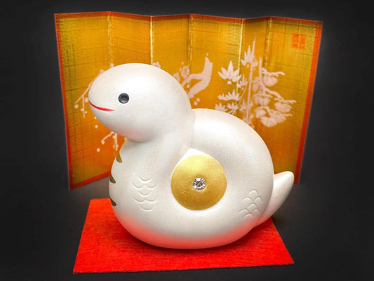Zodiac Snake with Crystal Ornament: Yakushi yaki Ceramic Japanese Decor