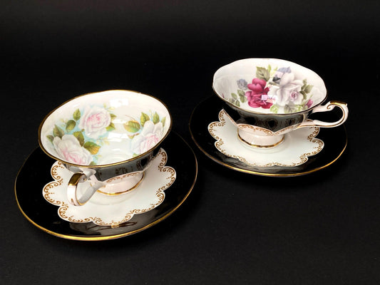Ebony Fine bone china Coffee Cup and Saucer: Vintage Rose Floral Cafe Set