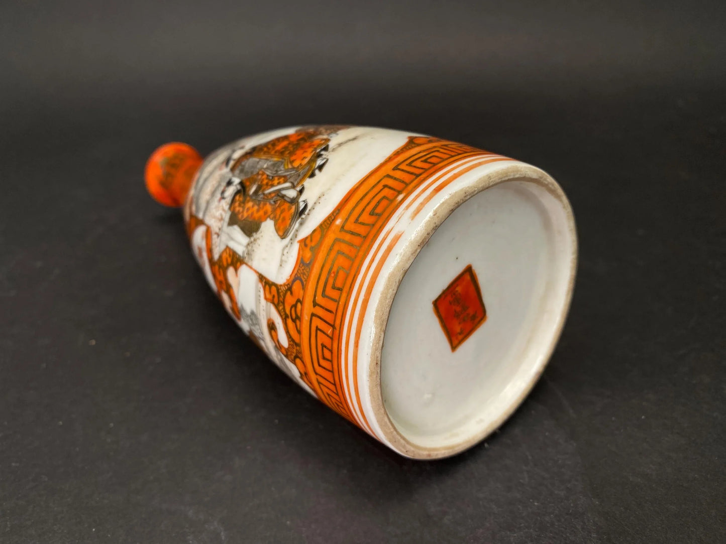 Antique Japanese Kutani Nishino Sake Bottle satsuma style Porcelain Tokkuri signed, Red & Gold Figurative collectible kutani sake bottle