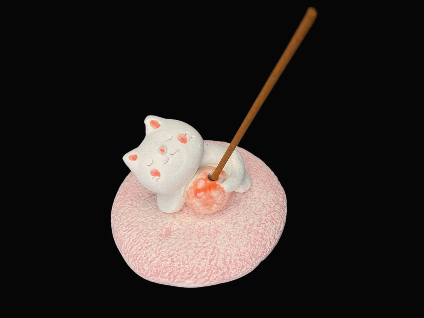 Japanese Sleeping Cat Incense Holder: Burner for Stick Incense, 2-piece Cute Ceramic Figurine for Zen Decor