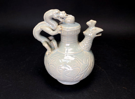 Handmade Celadon Dragon Phoenix Teapot: Oriental Tea Decor