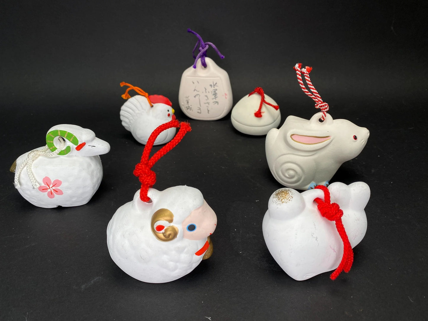 Japanese Zodiac Clay Bell Ornament: Sheep, Rabbit, Rooster, Made in Japan pottery bell, holiday gifts