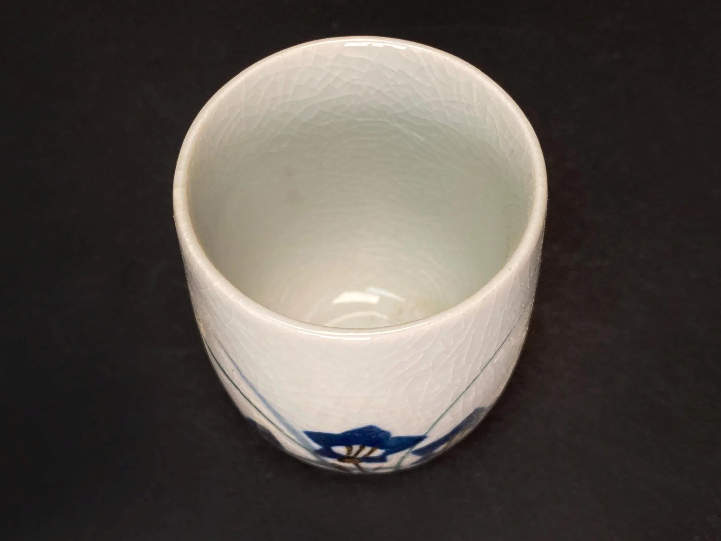 Japanese Yunomi Tea Cups Set of 5: Hand Painted Porcelain  floral cups with Crackle Glaze