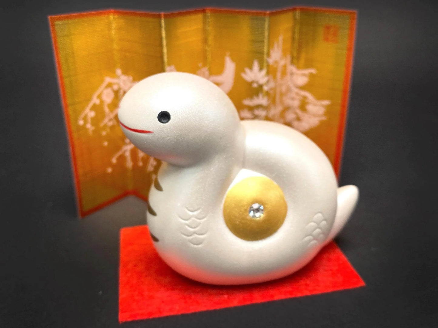 Zodiac Snake with Crystal Ornament: Yakushi yaki Ceramic Japanese Decor