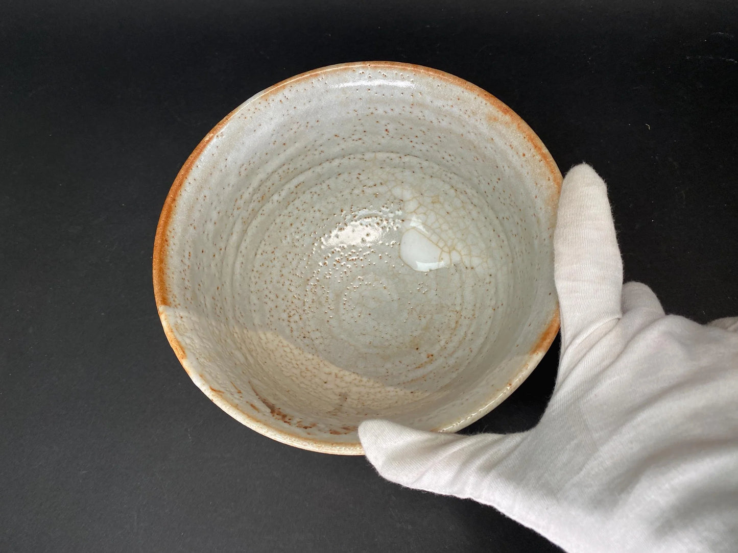 Japanese Shino Ware Bowl Bamboo Pattern 8 in