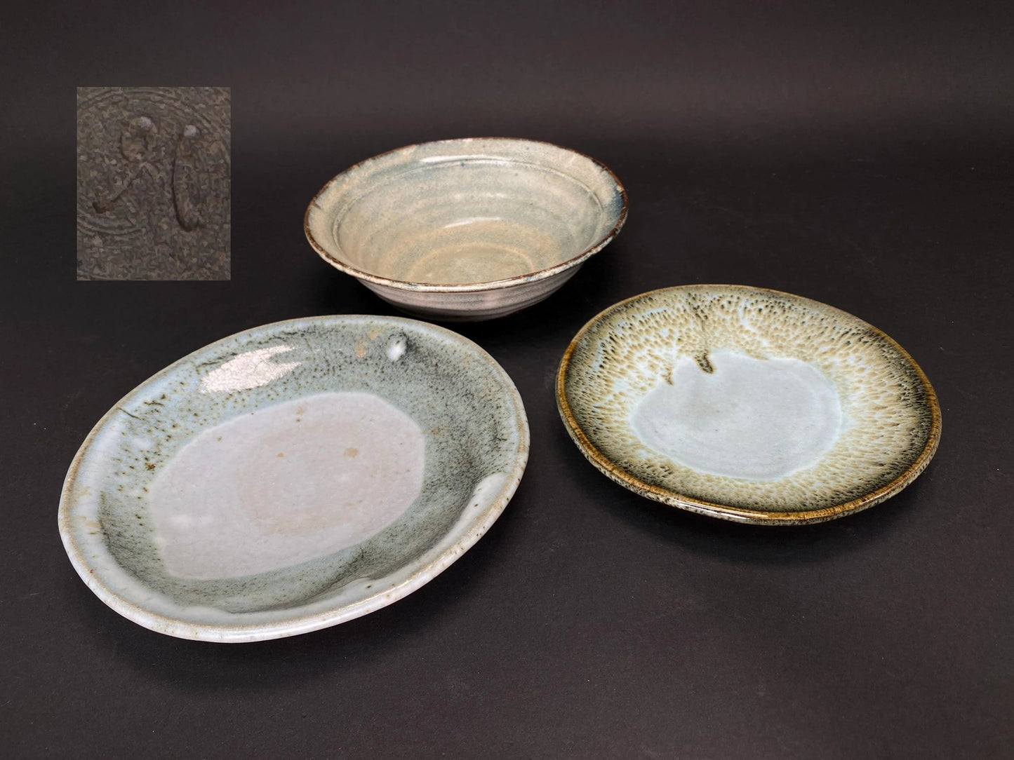 Kato Mino Ware Porcelain Bowl and Plate: Japanese Speckled Glaze Art Pottery