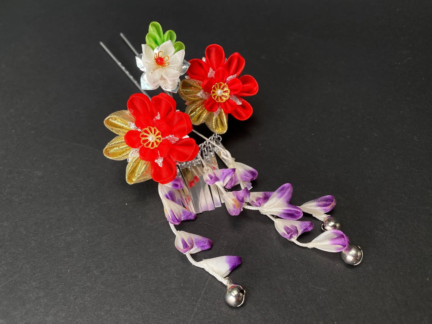 Kanzashi Geisha Hair Pin with tassel Ornaments Accessories: Hair ornament for halloween cosplay, wedding Kanzashi, Made in Japan, Unused vtg
