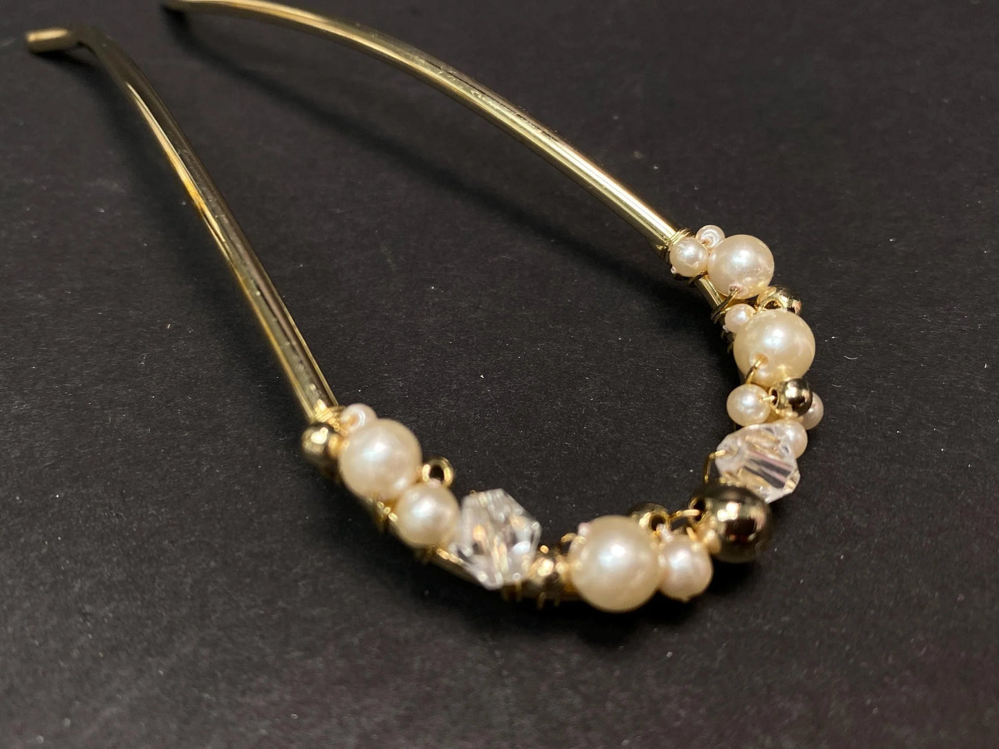 Kanzashi Kimono Geisha Elegant Pearl & Rhinestone Hairpins, U shape Tama Kushi Comb Hair Ornament