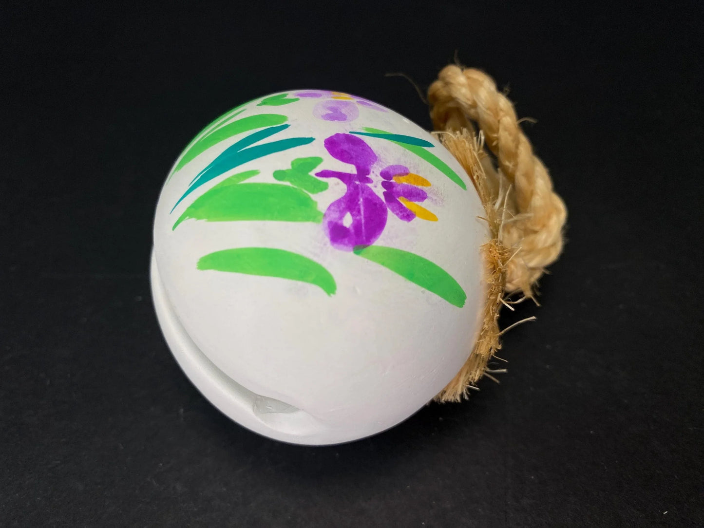 Japanese Iris Flower Clay Bell with original box: Open box Clay Bell Hand Painted Floral Ornament