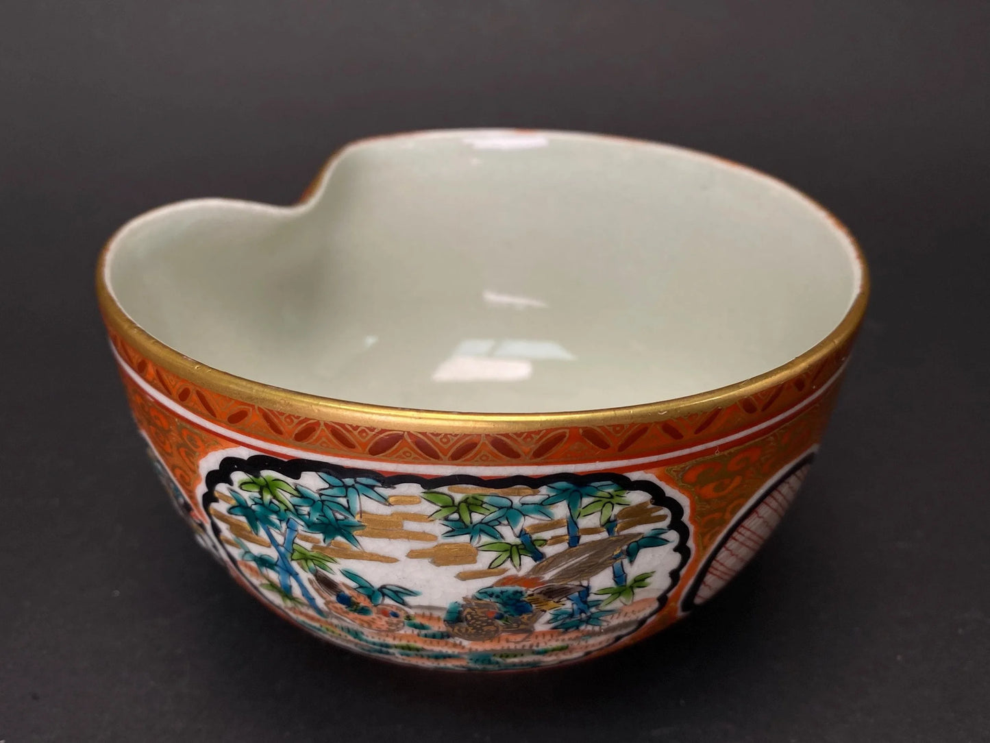 Kutani Shoza Bowl Meiji Period Chawan:Japanese Akae Kinrande Pottery Signed Matcha Tea Bowl