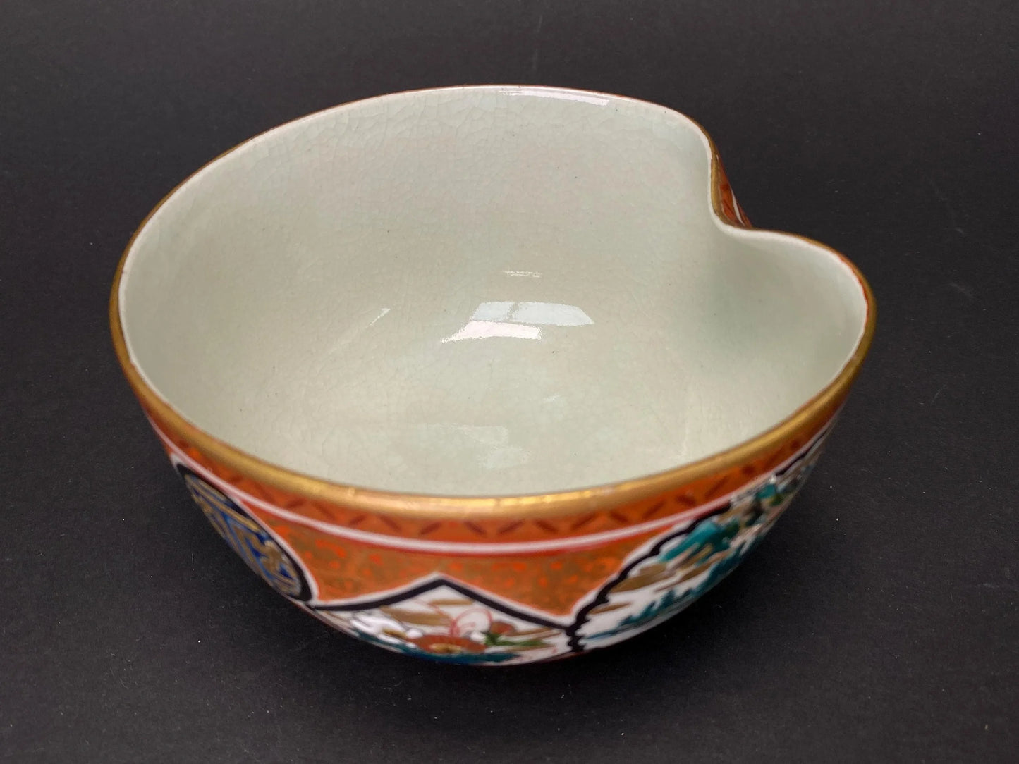 Kutani Shoza Bowl Meiji Period Chawan:Japanese Akae Kinrande Pottery Signed Matcha Tea Bowl