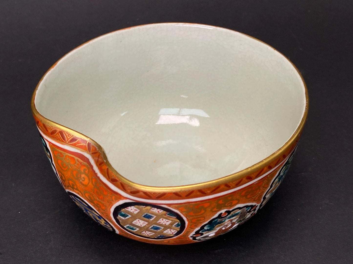 Kutani Shoza Bowl Meiji Period Chawan:Japanese Akae Kinrande Pottery Signed Matcha Tea Bowl