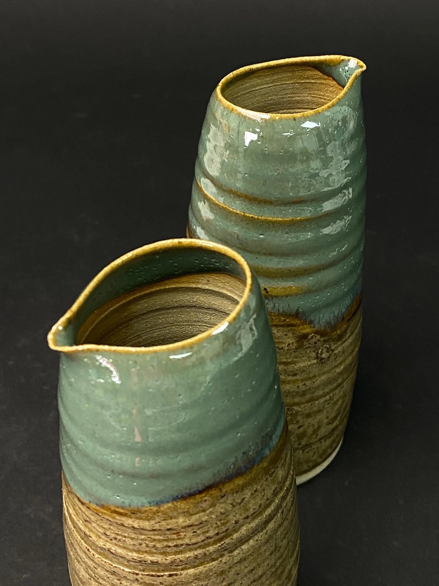 Sansuke Yaki Pair of Tokkuri Bottles by Hitoshi: Japanese Pottery Ishikawa Stoneware with Tomobako Wooden Box