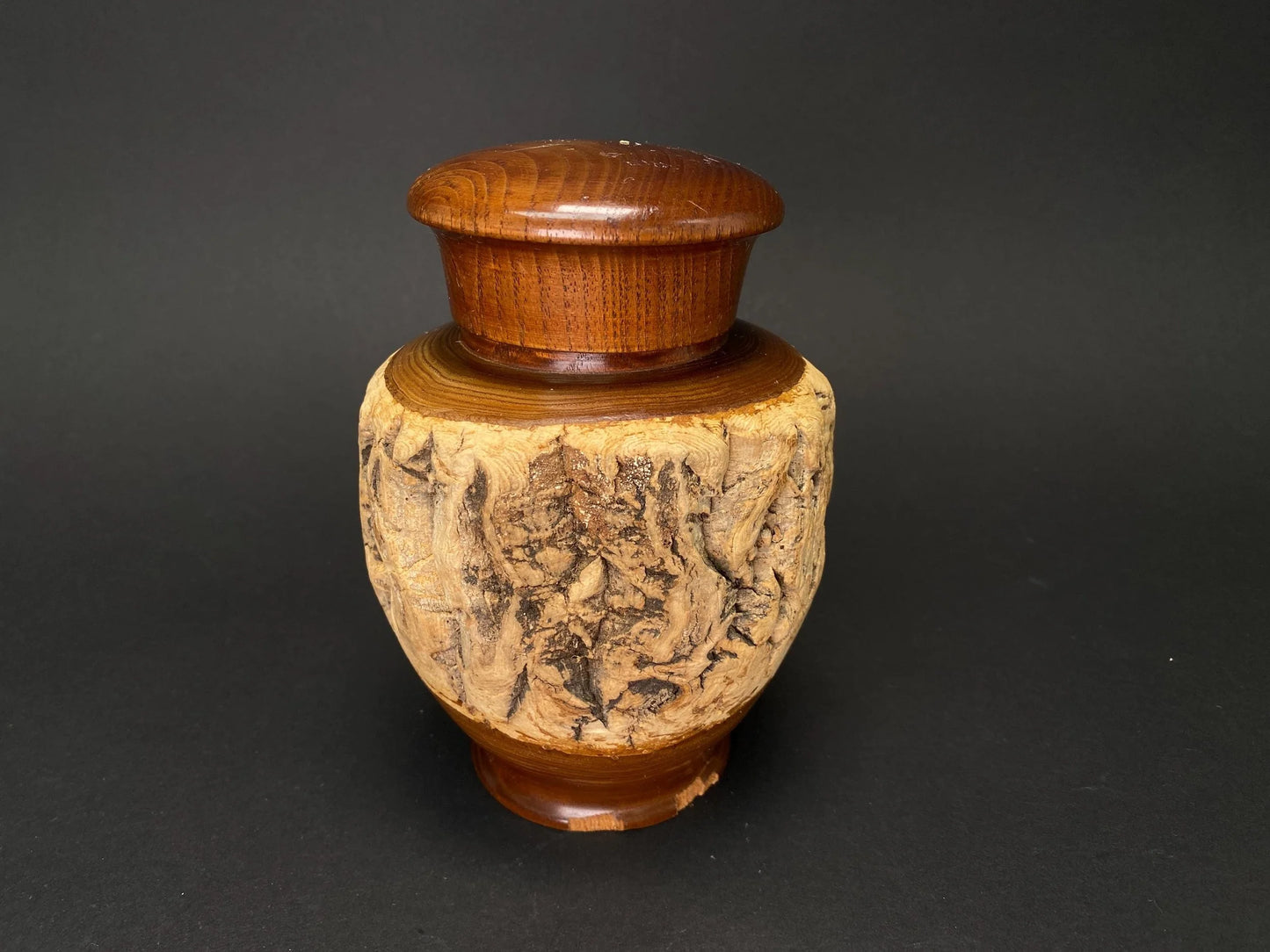 Japanese Wood Chazutsu Live Edge Bark Tea Caddy: Rustic Mingei Folk Art Jar Wabi Sabi Matcha Container