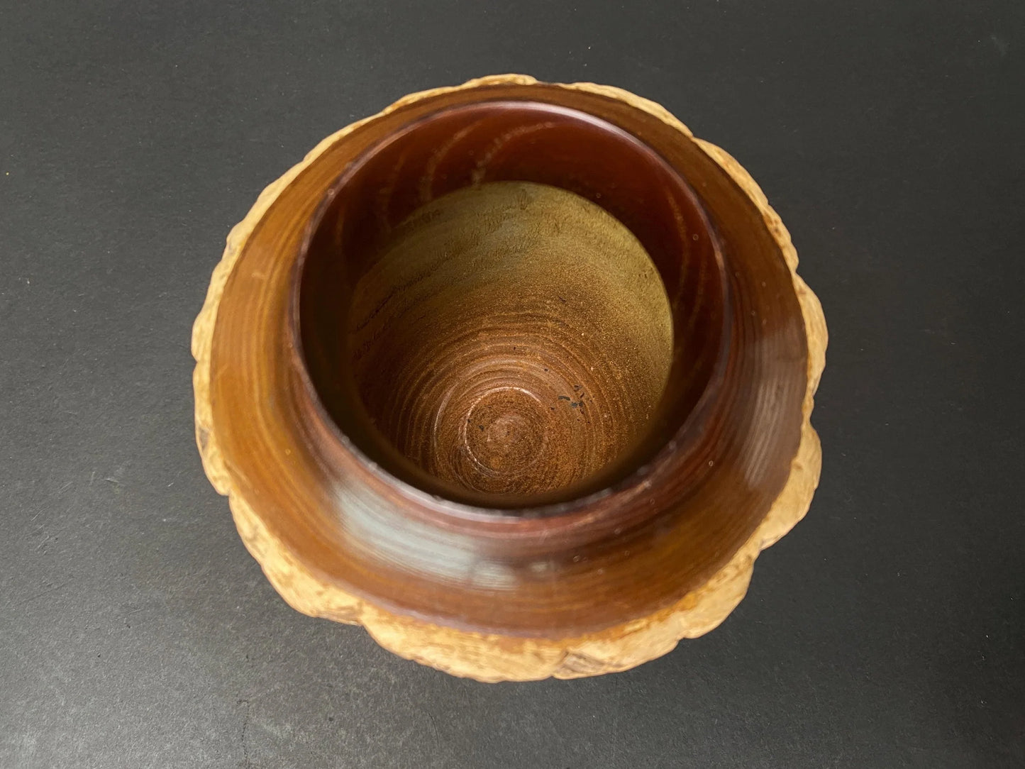 Japanese Wood Chazutsu Live Edge Bark Tea Caddy: Rustic Mingei Folk Art Jar Wabi Sabi Matcha Container