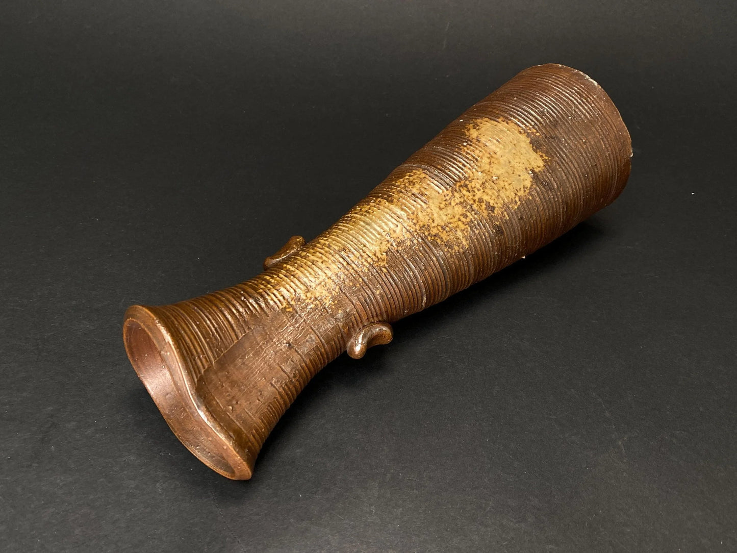 Bizen Ware yaki Flower Holder slim Ikebana Vase signed: Wabi Sabi Art Pottery H 9.5"