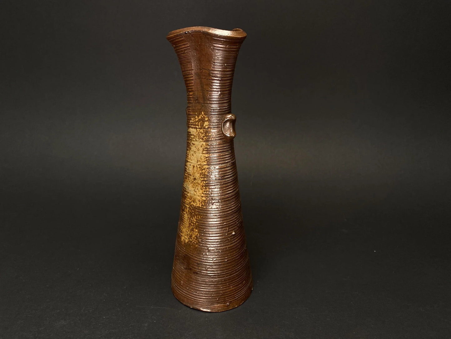 Bizen Ware yaki Flower Holder slim Ikebana Vase signed: Wabi Sabi Art Pottery H 9.5"