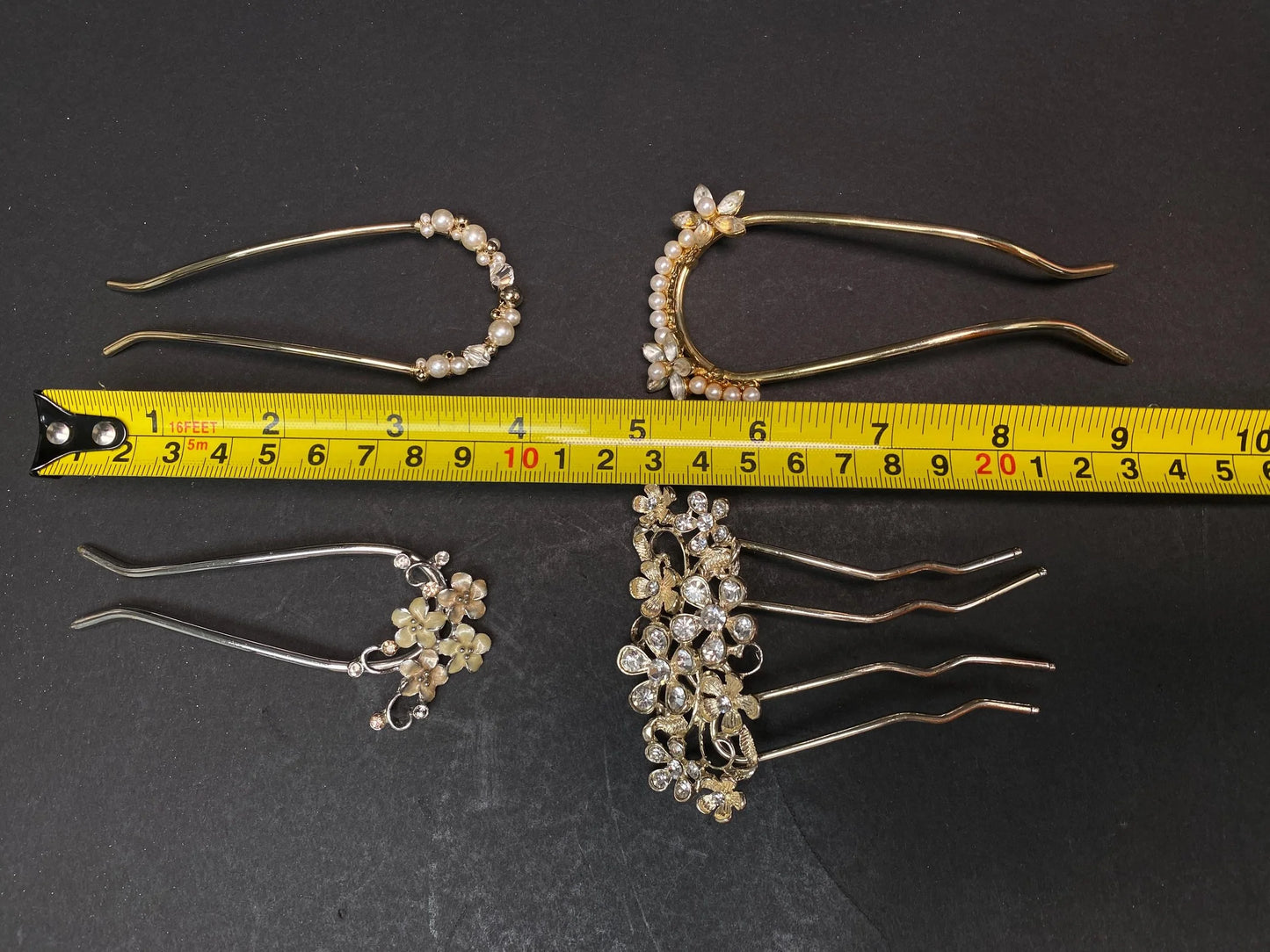 Kanzashi Kimono Geisha Elegant Pearl & Rhinestone Hairpins, U shape Tama Kushi Comb Hair Ornament