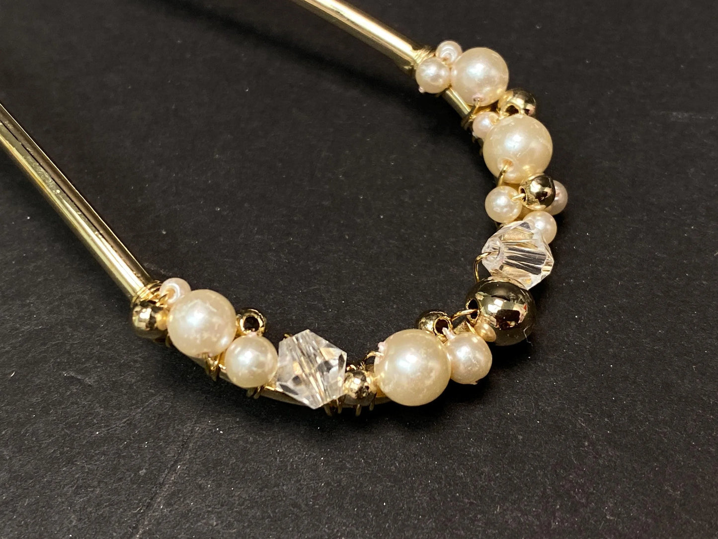 Kanzashi Kimono Geisha Elegant Pearl & Rhinestone Hairpins, U shape Tama Kushi Comb Hair Ornament