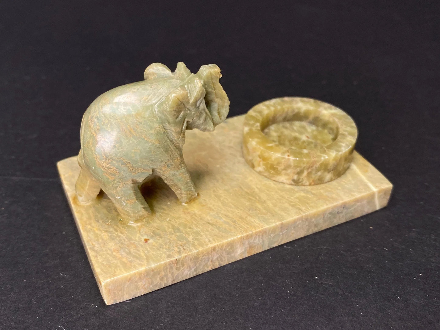 Vintage Soapstone Elephant Candle Holder Ring Dish: Hand Carved Boho Decor