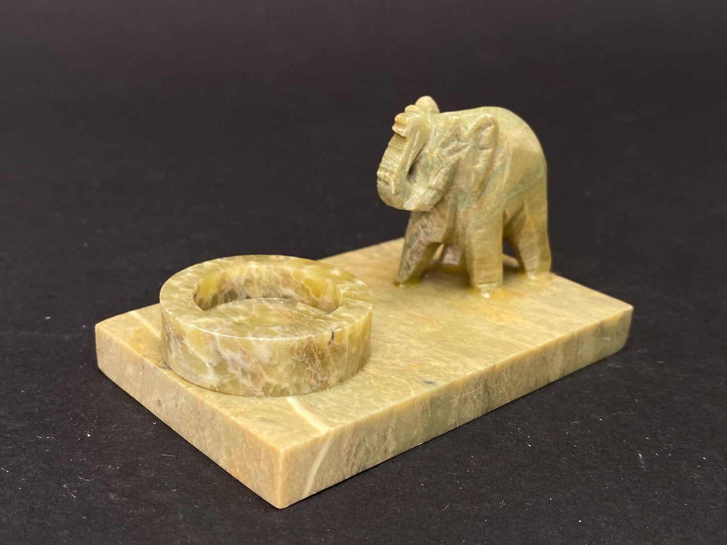 Vintage Soapstone Elephant Candle Holder Ring Dish: Hand Carved Boho Decor