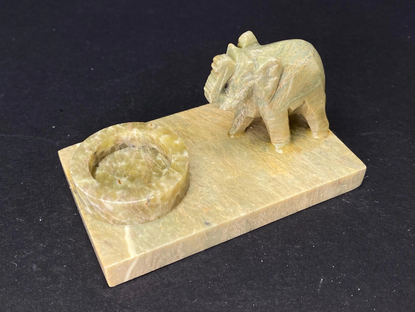 Vintage Soapstone Elephant Candle Holder Ring Dish: Hand Carved Boho Decor