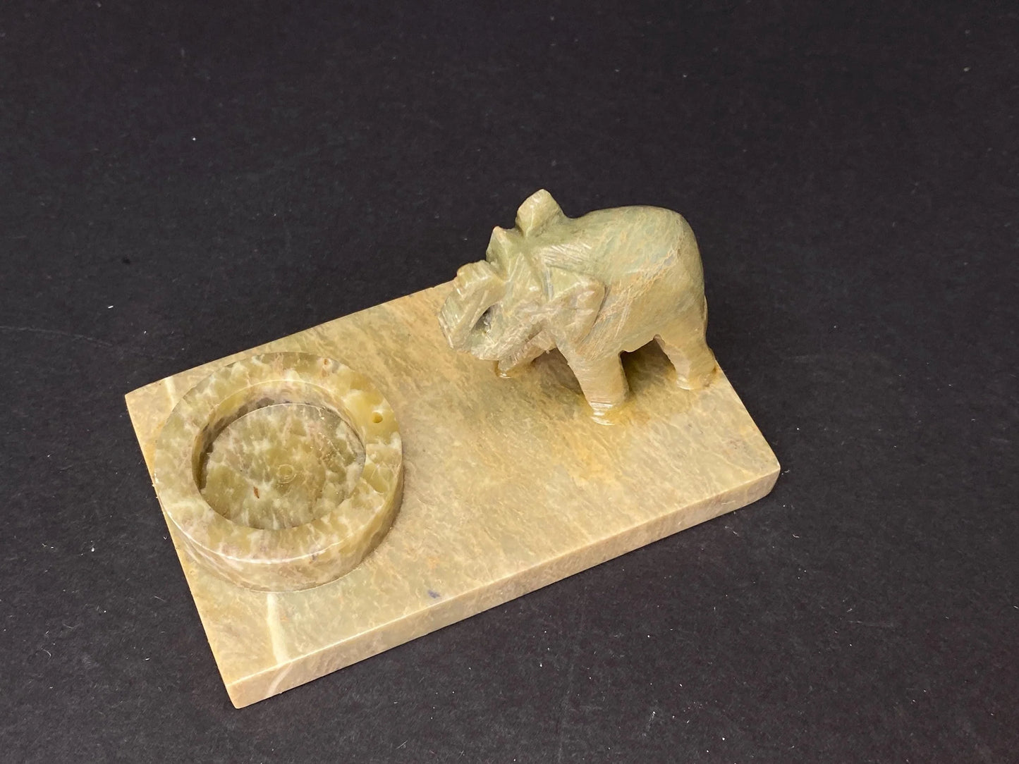 Vintage Soapstone Elephant Candle Holder Ring Dish: Hand Carved Boho Decor