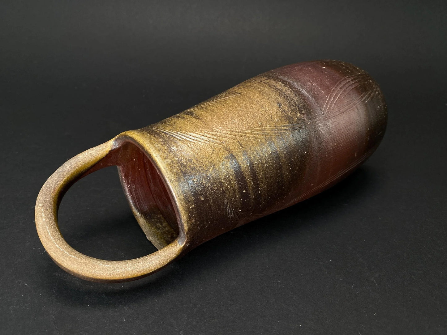 Antique Bizen yaki Ikebana Vase Signed Japanese Pottery Kaki: Wabi Sabi Art Pottery with Tomobako co-Box