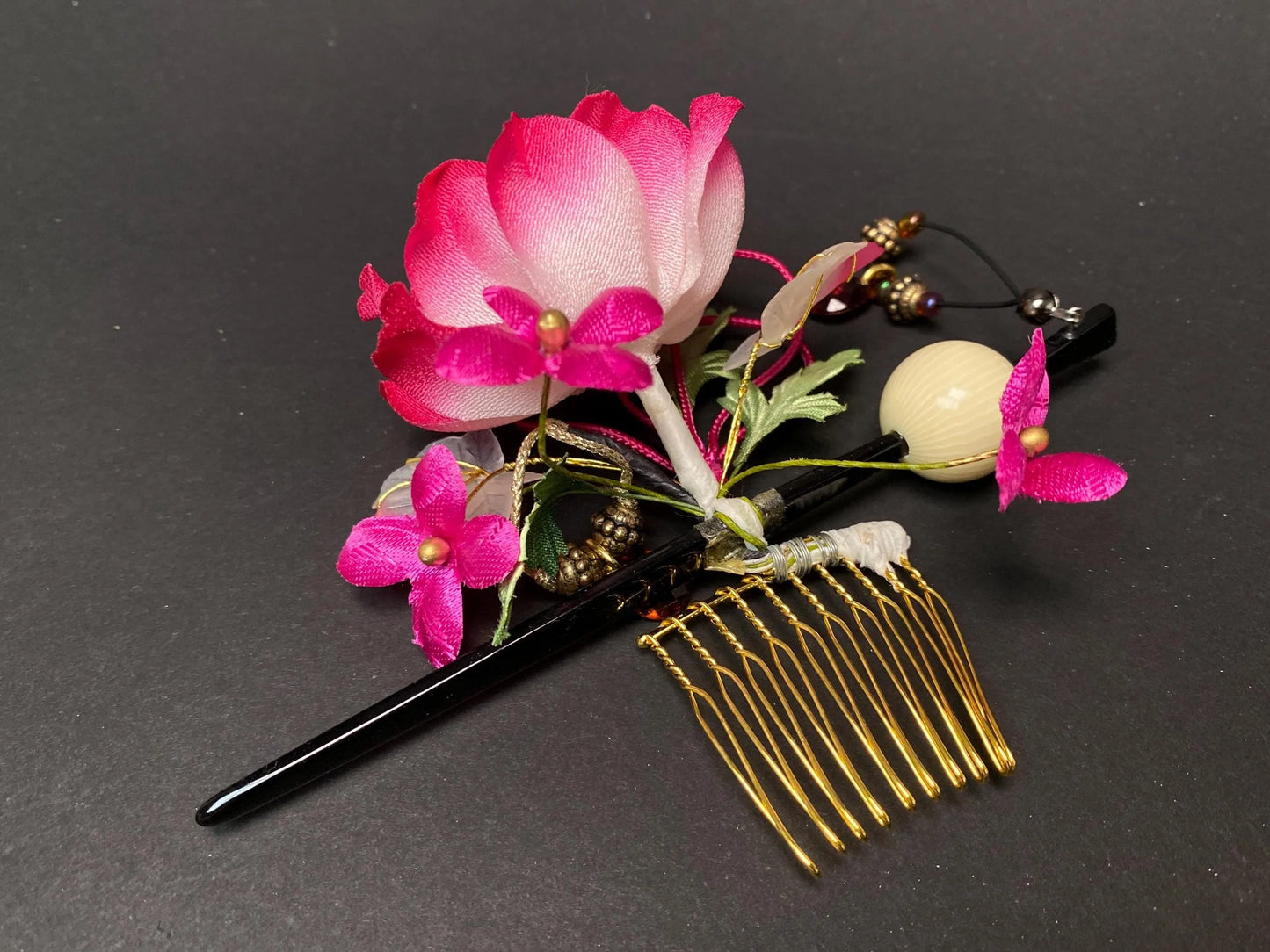 Japanese Kanzashi Hair Ornaments for Kimono Yukata 4 Styles: Floral Clips, Bows, and Braided Combs, Cosplay & Formal Wear Accessory