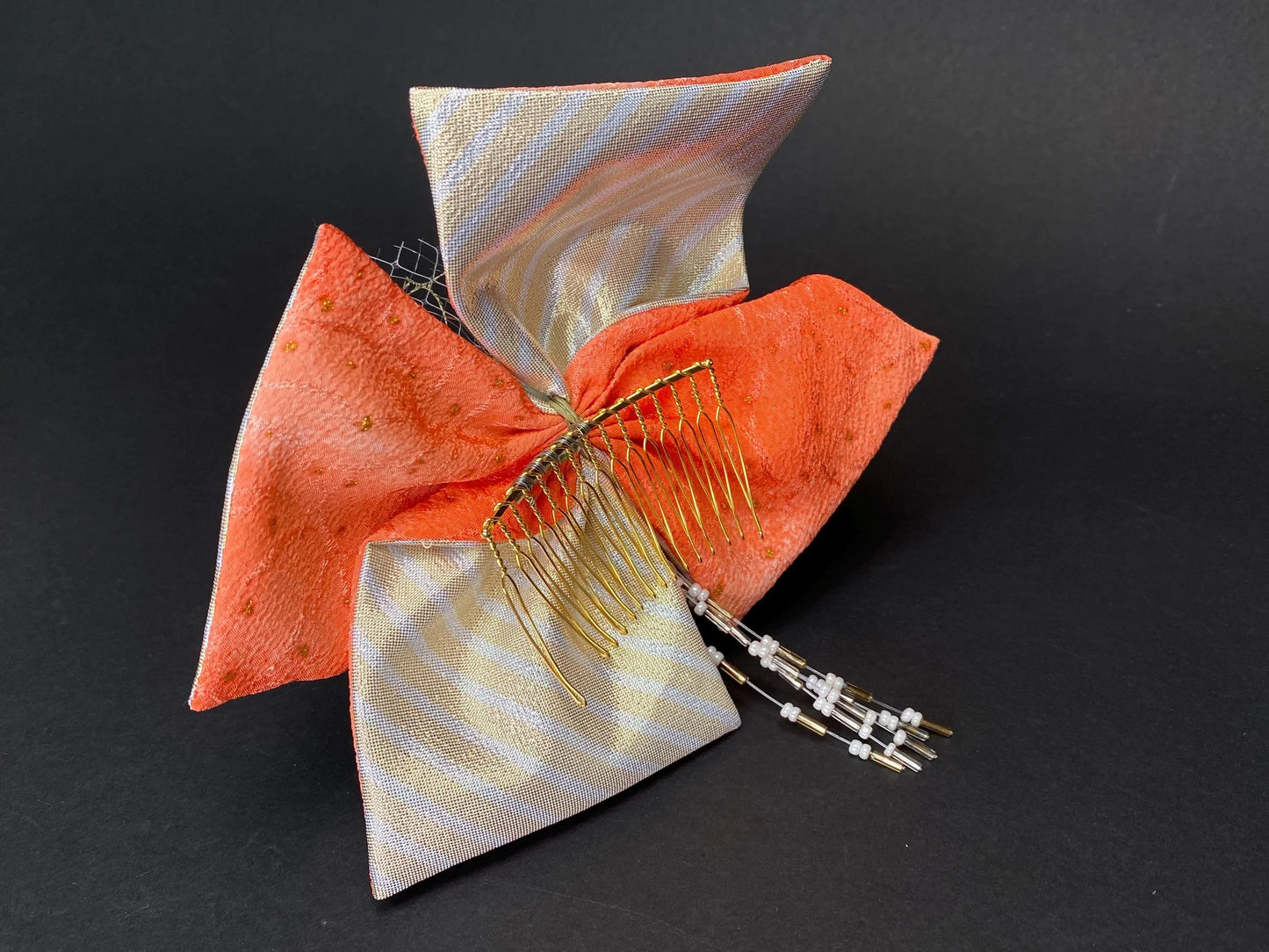 Kanzashi Hair Comb Pin Sets in Box 3 Styles: Floral Bow, Burgundy and Red Glitter Unused Japanese Bridal hair for Kimono, cosplay, wedding