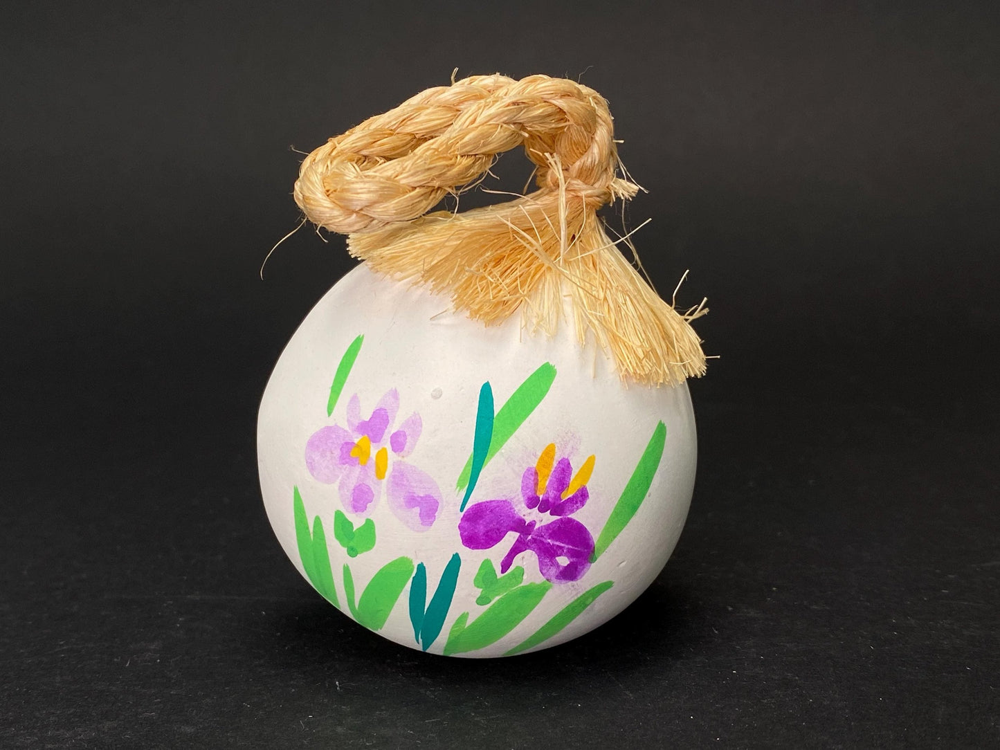Japanese Iris Flower Clay Bell with original box: Open box Clay Bell Hand Painted Floral Ornament