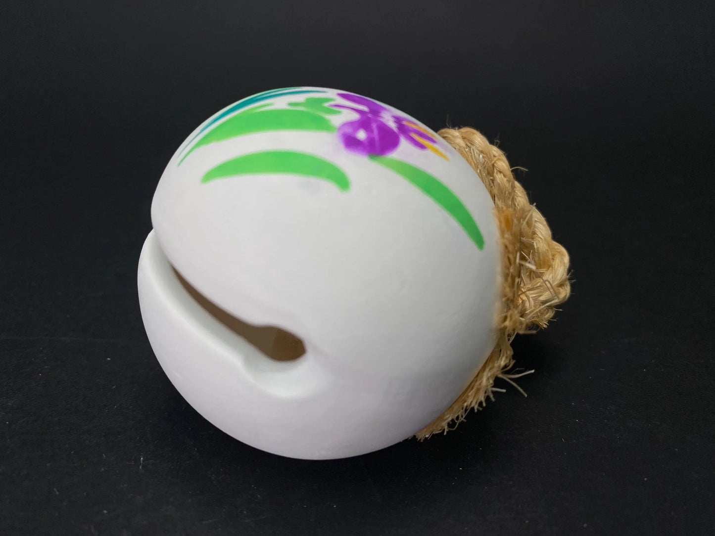 Japanese Iris Flower Clay Bell with original box: Open box Clay Bell Hand Painted Floral Ornament