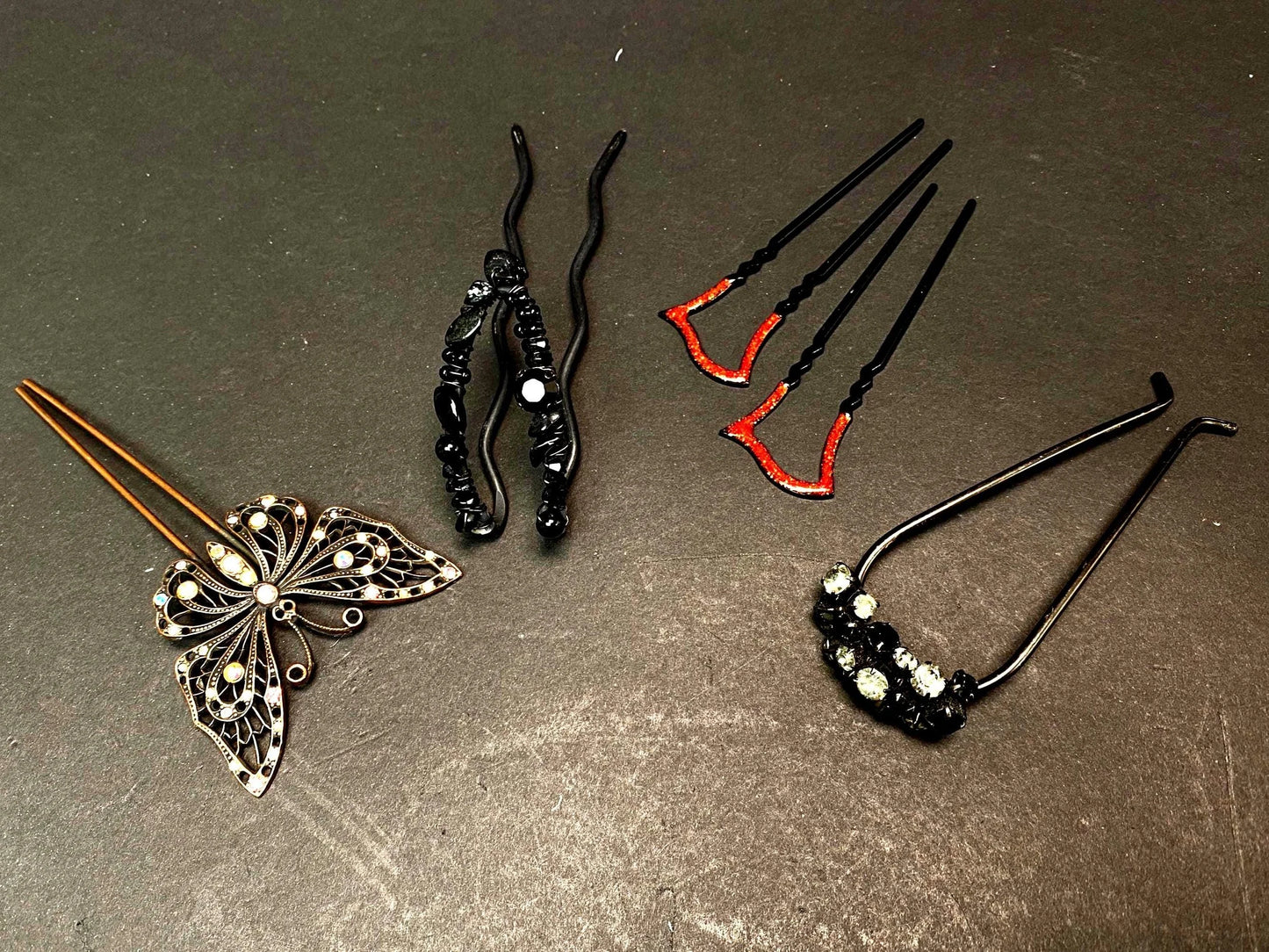 Japanese Kanzashi Kimono Hair Pins Ornaments 4 Styles: Butterfly, Beaded, Lacquer Rhinestone U Shaped Hair Forks  Kimono Accessory