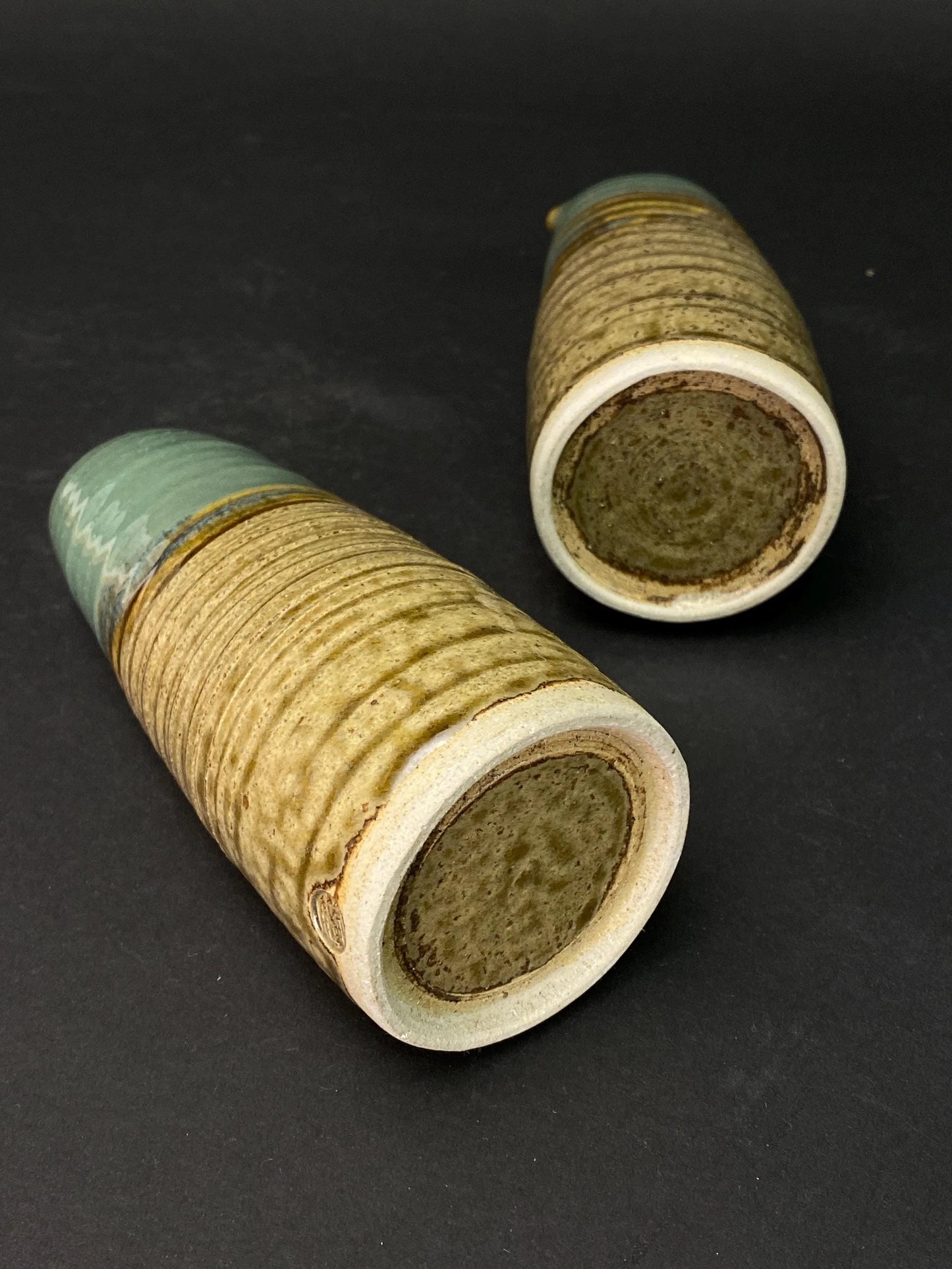 Sansuke Yaki Pair of Tokkuri Bottles by Hitoshi: Japanese Pottery Ishikawa Stoneware with Tomobako Wooden Box