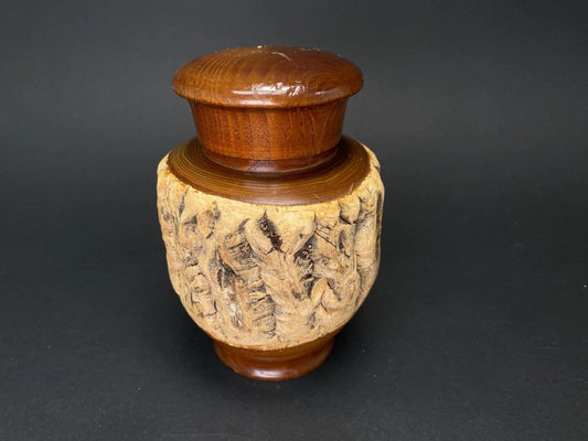 Japanese Wood Chazutsu Live Edge Bark Tea Caddy: Rustic Mingei Folk Art Jar Wabi Sabi Matcha Container