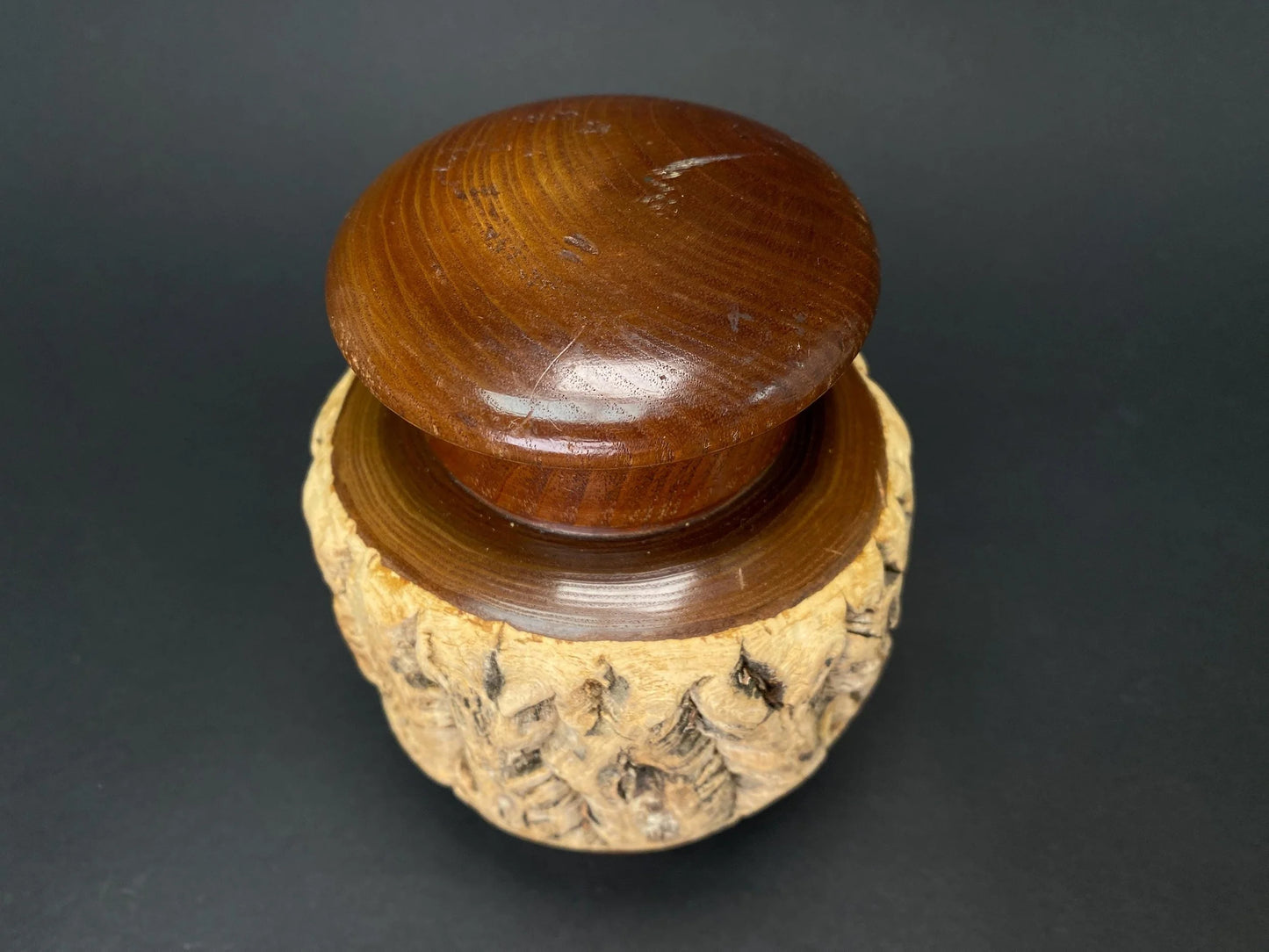 Japanese Wood Chazutsu Live Edge Bark Tea Caddy: Rustic Mingei Folk Art Jar Wabi Sabi Matcha Container