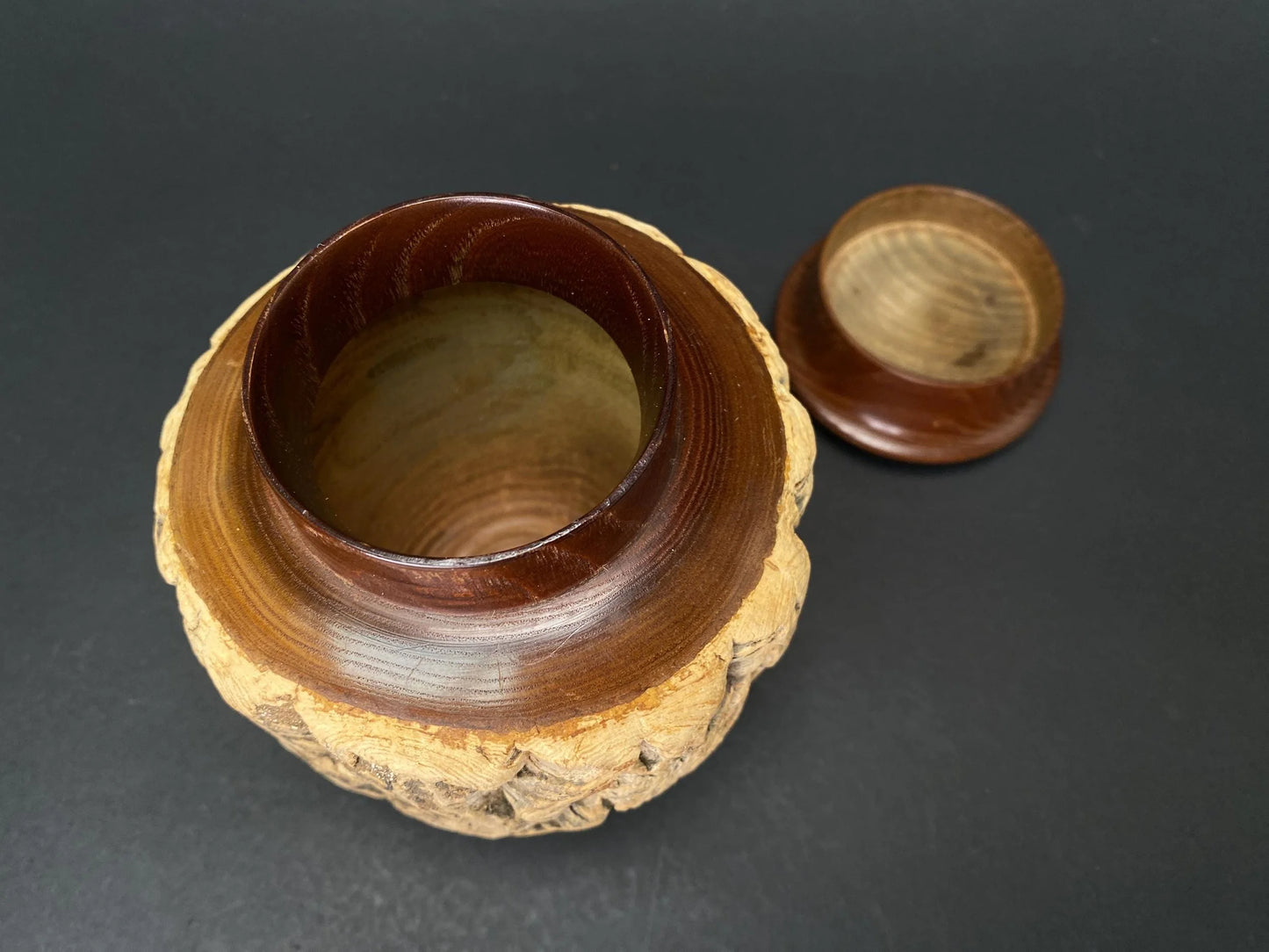 Japanese Wood Chazutsu Live Edge Bark Tea Caddy: Rustic Mingei Folk Art Jar Wabi Sabi Matcha Container
