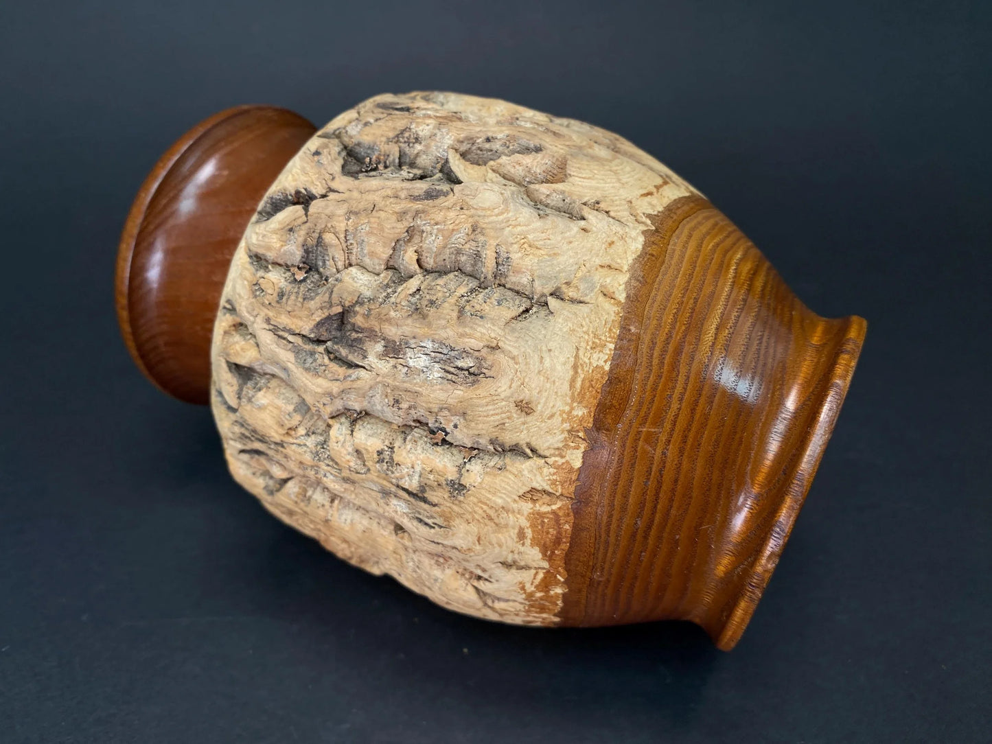 Japanese Wood Chazutsu Live Edge Bark Tea Caddy: Rustic Mingei Folk Art Jar Wabi Sabi Matcha Container