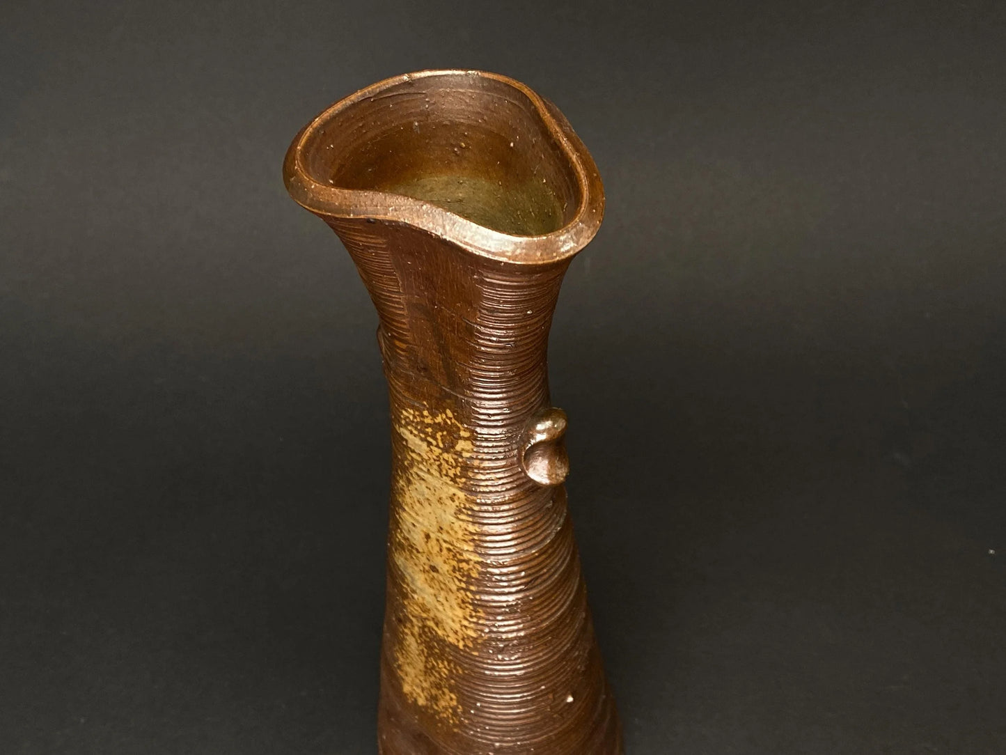 Bizen Ware yaki Flower Holder slim Ikebana Vase signed: Wabi Sabi Art Pottery H 9.5"