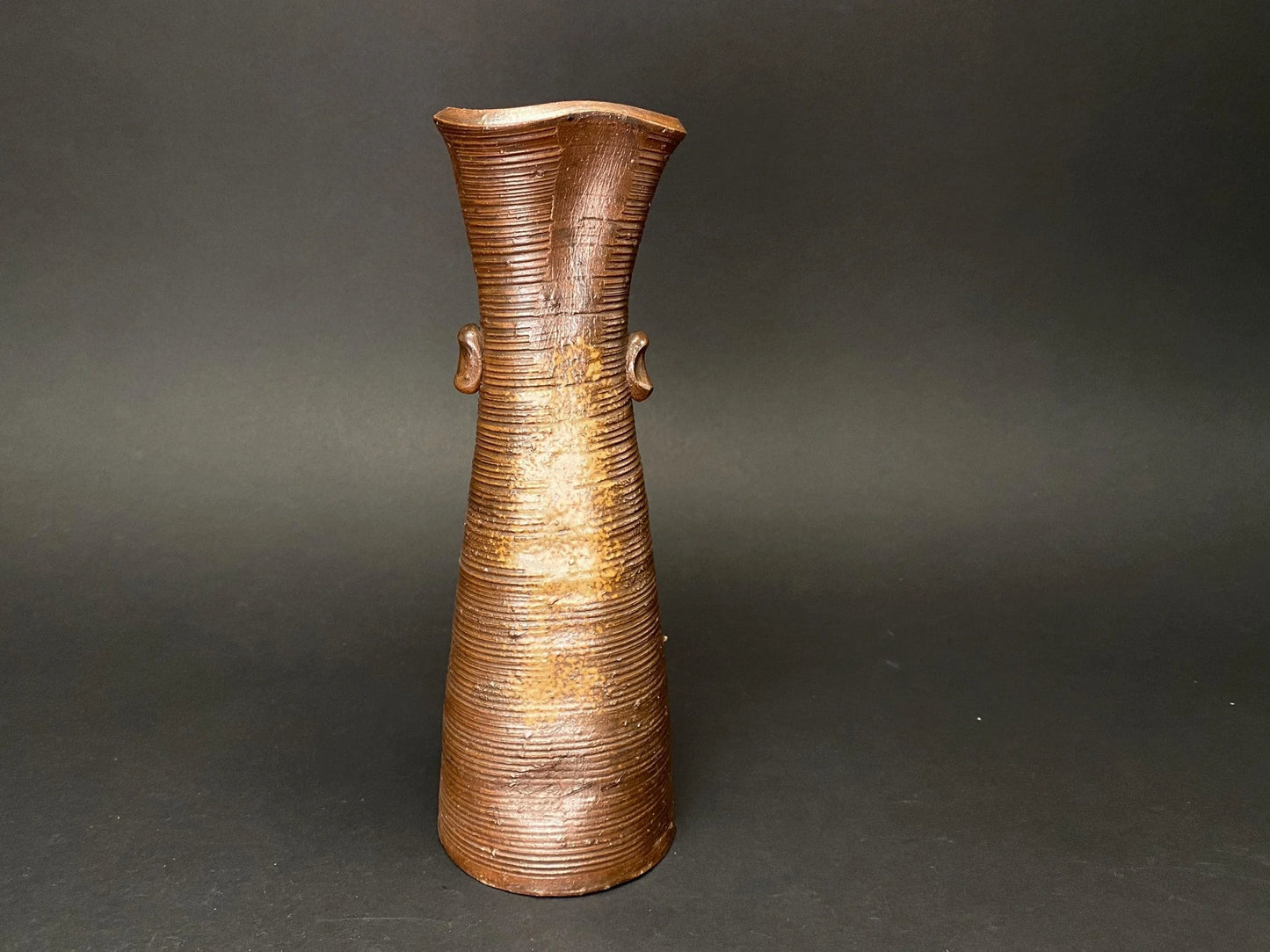 Bizen Ware yaki Flower Holder slim Ikebana Vase signed: Wabi Sabi Art Pottery H 9.5"