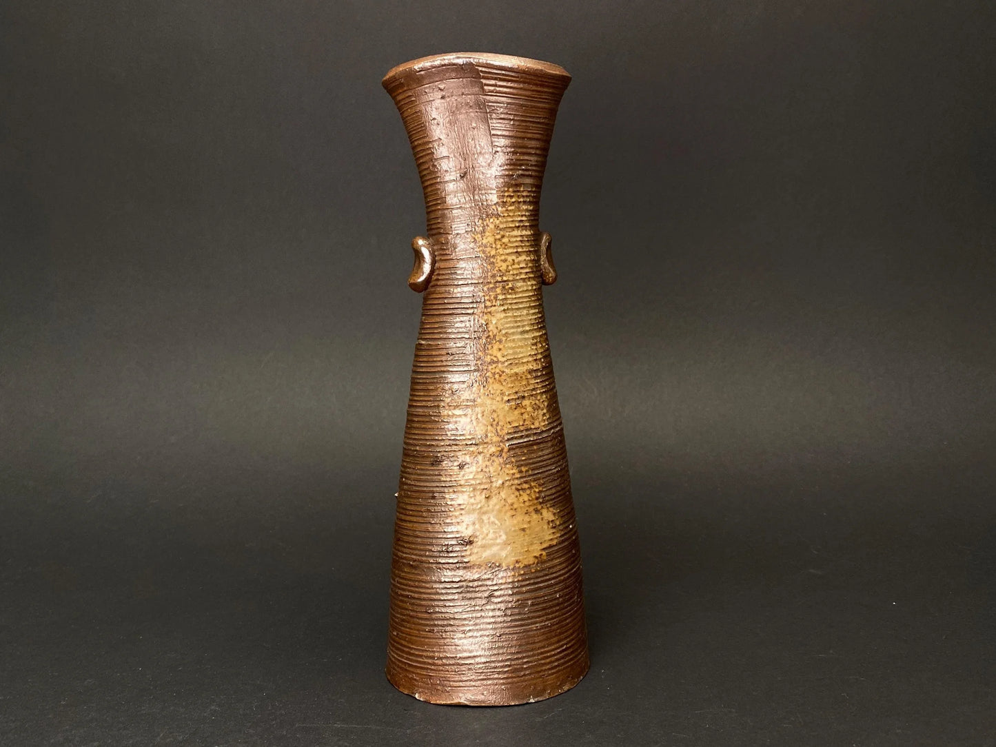 Bizen Ware yaki Flower Holder slim Ikebana Vase signed: Wabi Sabi Art Pottery H 9.5"