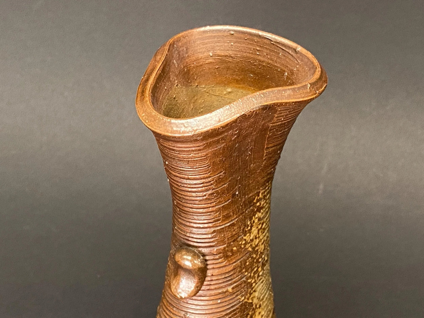 Bizen Ware yaki Flower Holder slim Ikebana Vase signed: Wabi Sabi Art Pottery H 9.5"
