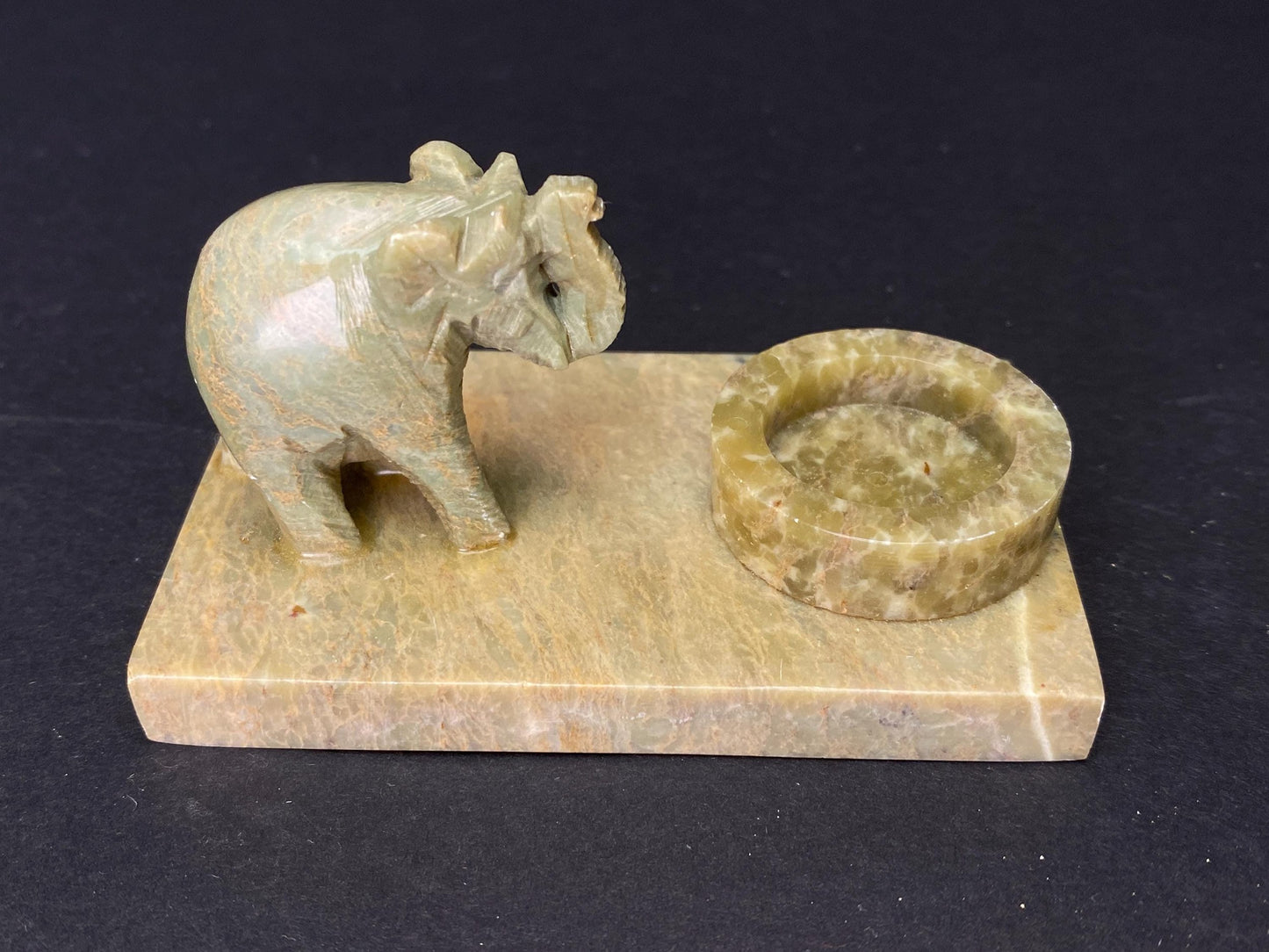 Vintage Soapstone Elephant Candle Holder Ring Dish: Hand Carved Boho Decor
