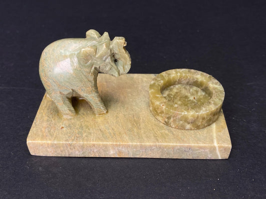 Vintage Soapstone Elephant Candle Holder Ring Dish: Hand Carved Boho Decor