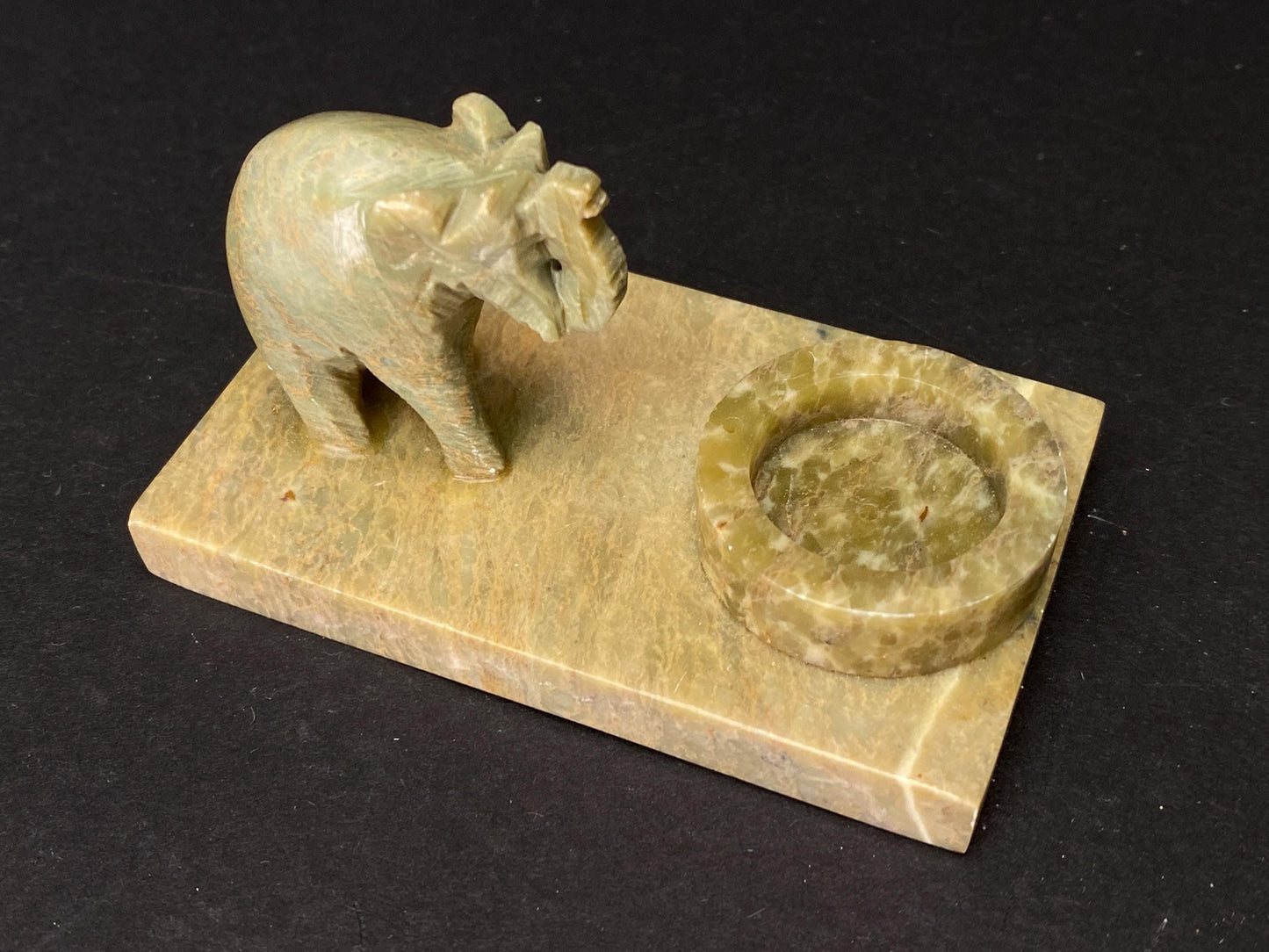 Vintage Soapstone Elephant Candle Holder Ring Dish: Hand Carved Boho Decor